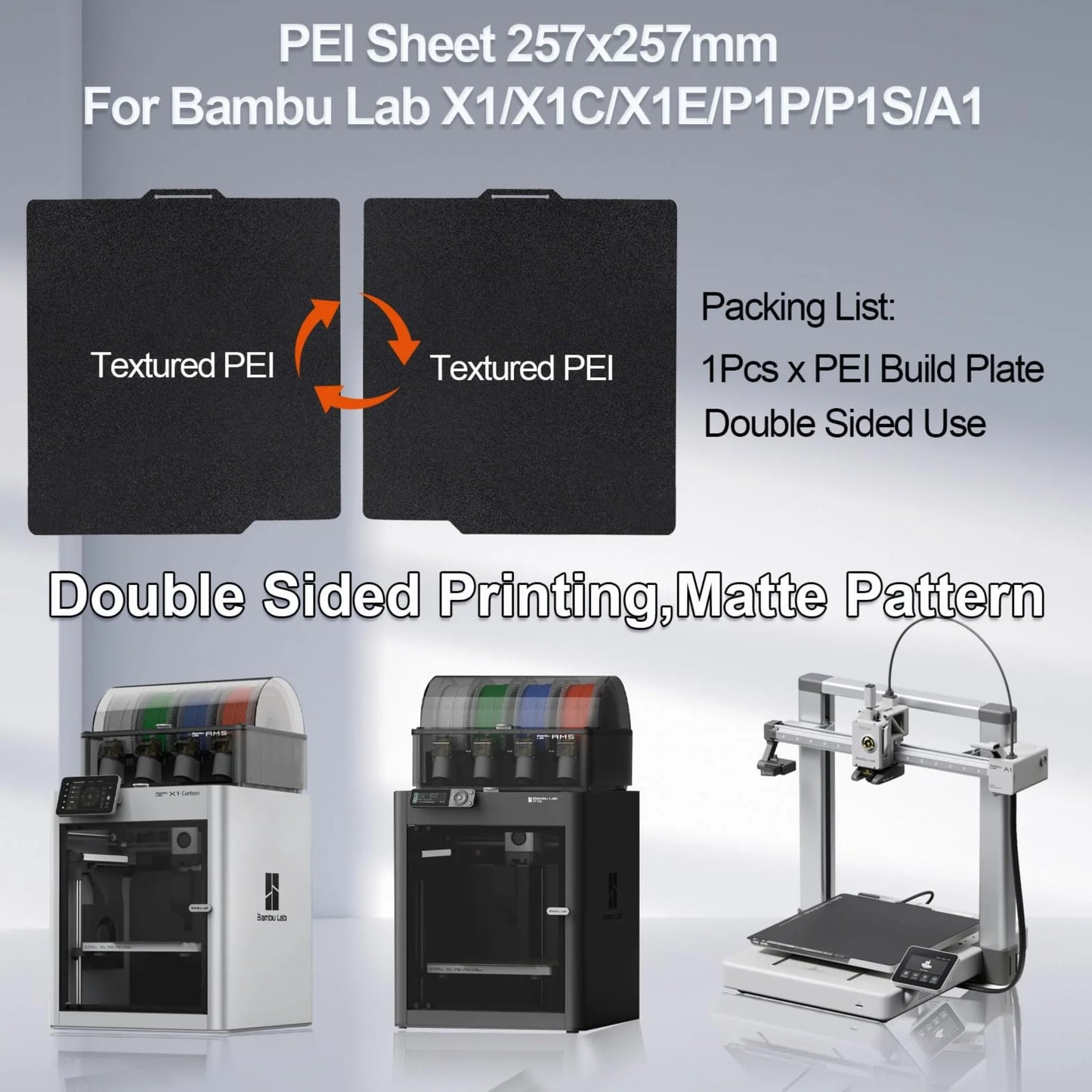 257*257mm Double Sided PEI Effect Sheet Plate for Bambu Lab P1, X1, A1 and Elegoo Centauri