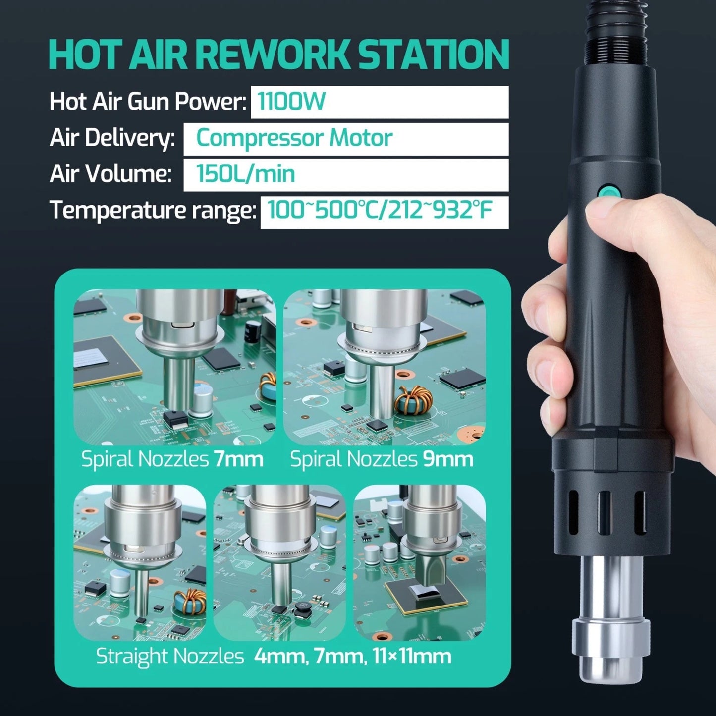 YIHUA 983D Hot Air Gun Handle+ C245+DC Power Supply with USB Fast Charge