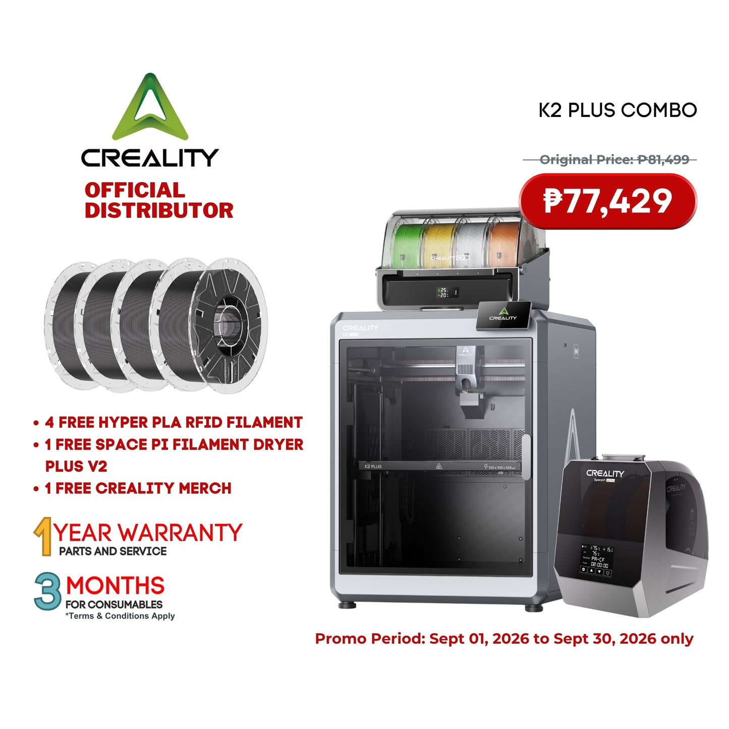 Creality K2 Plus Combo 3D Printer with Space Pi Dryer Plus V2 "September Sale"