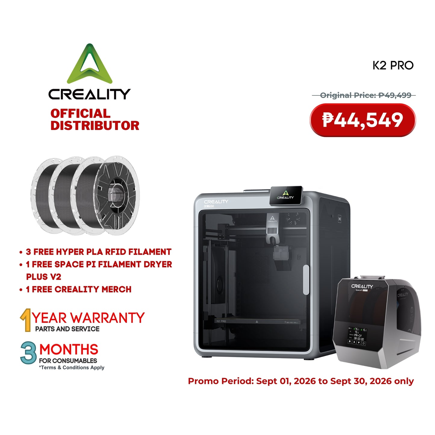 Creality K2 Pro 3D Printer with Space Pi Dryer Plus V2 "September Sale"
