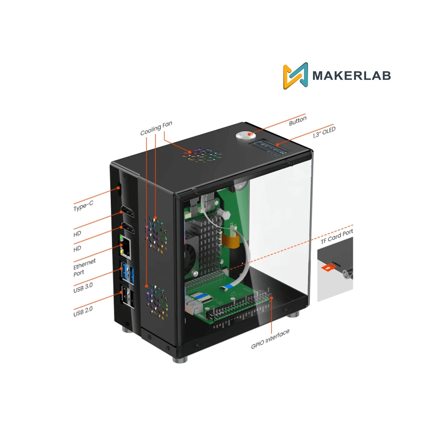 Elecrow Mini PC Case With 1.3” OLED Screen For Raspberry Pi 5 and Jetson Orin Nano Case