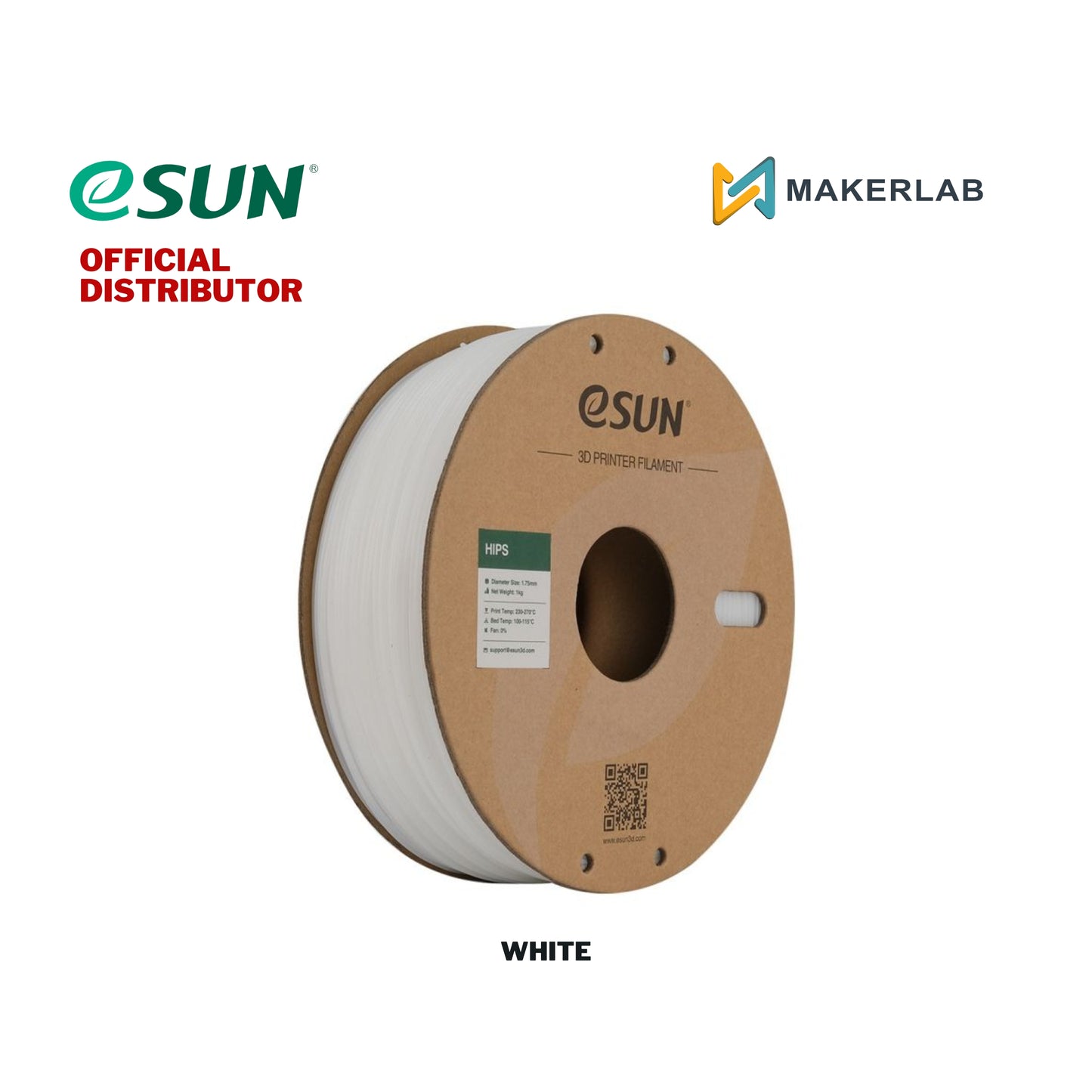 Esun HIPS Filament White 1.75mm 1kg