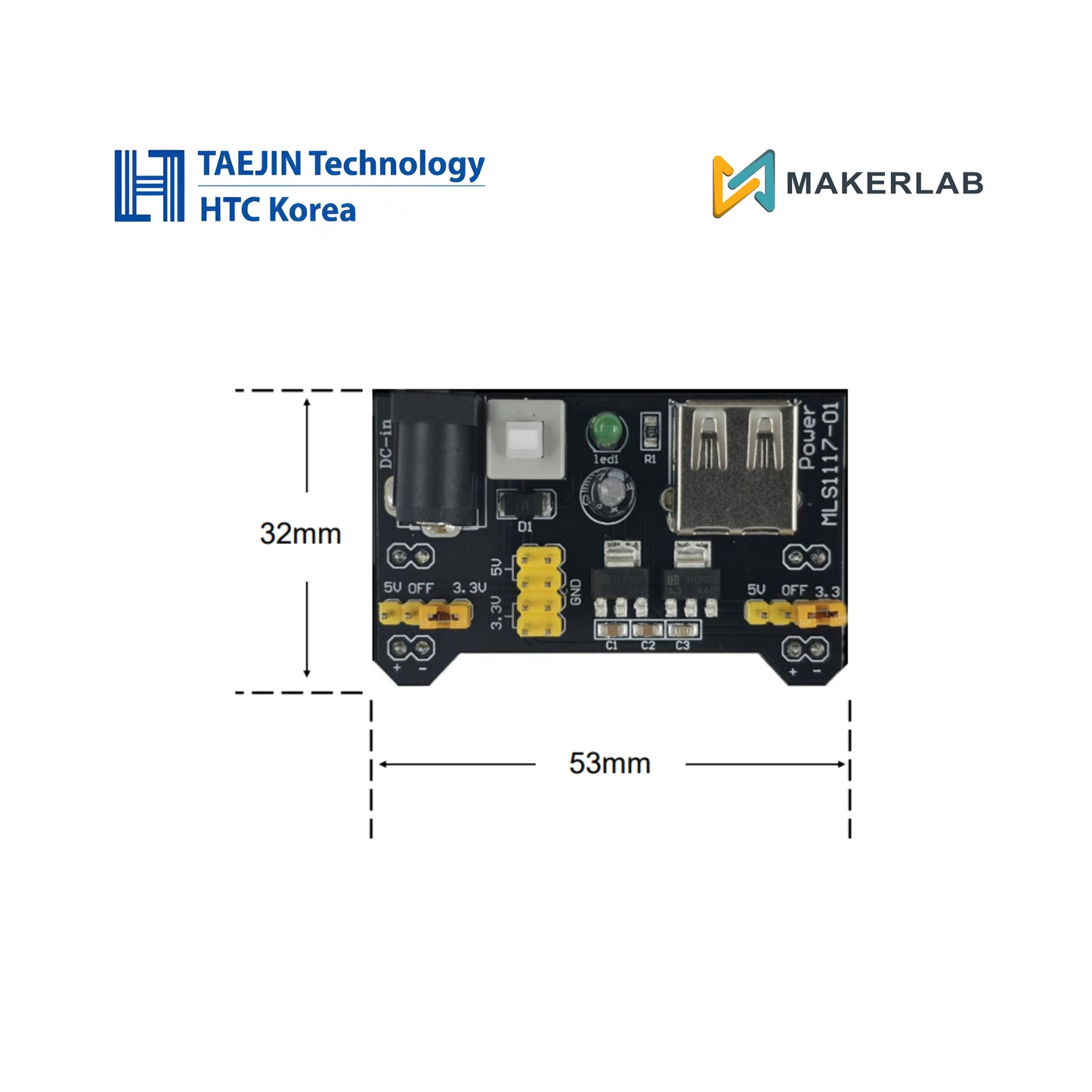 Taejin HTC Korea Power Module Type-A for Breadboard (LM1117GS-3.3/-5.0)