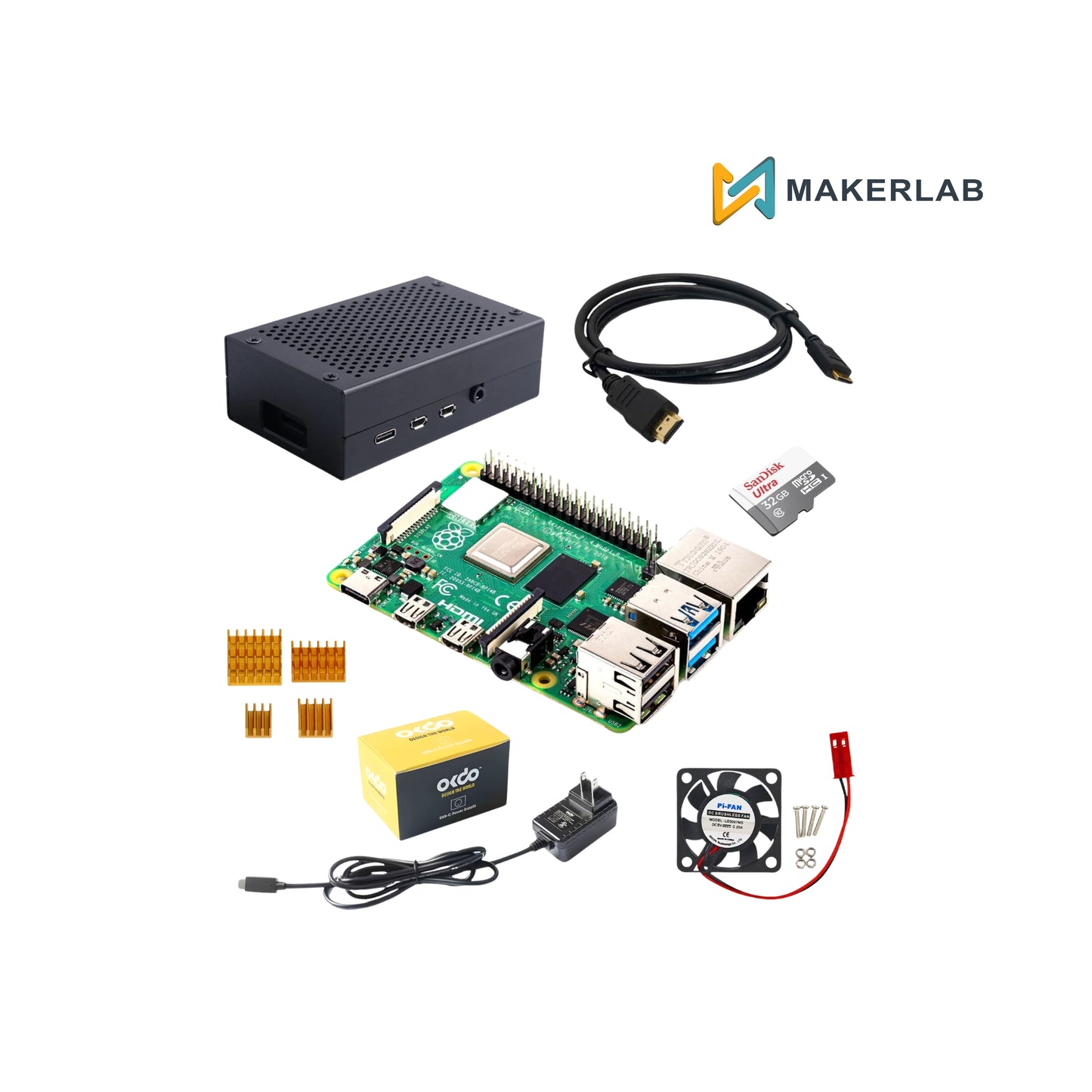 Raspberry Pi 4 Model B 8GB RAM Starter Kit OKdo Kit with Plastic OkdoPSU - 32GB SD Card