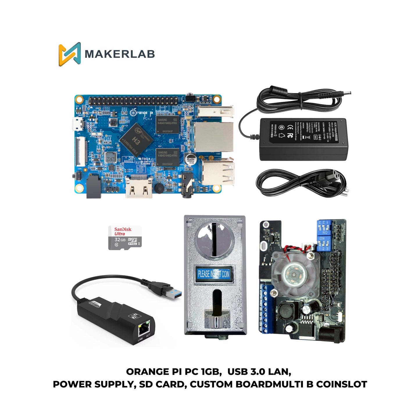 Orange Pi PC 1GB Kit with Custom Board and Multi Coin Selector Coinslot