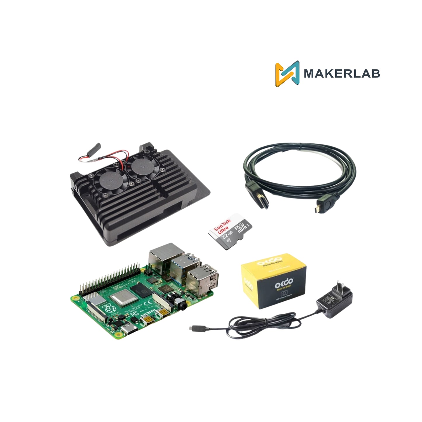 Raspberry Pi 4 Model B 8GB RAM Starter Kit OKdo Kit__ DualFan OKdoPSU - 32GB
