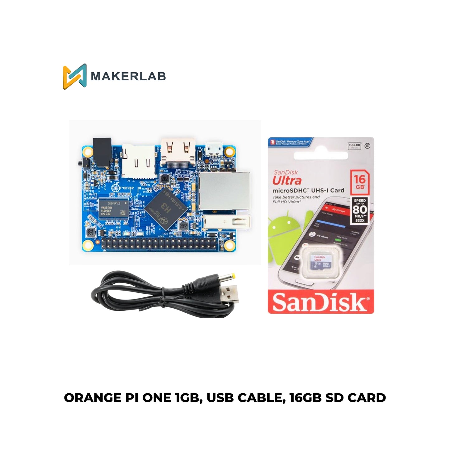 Orange Pi One 1GB with Cable and 16GB SD Card
