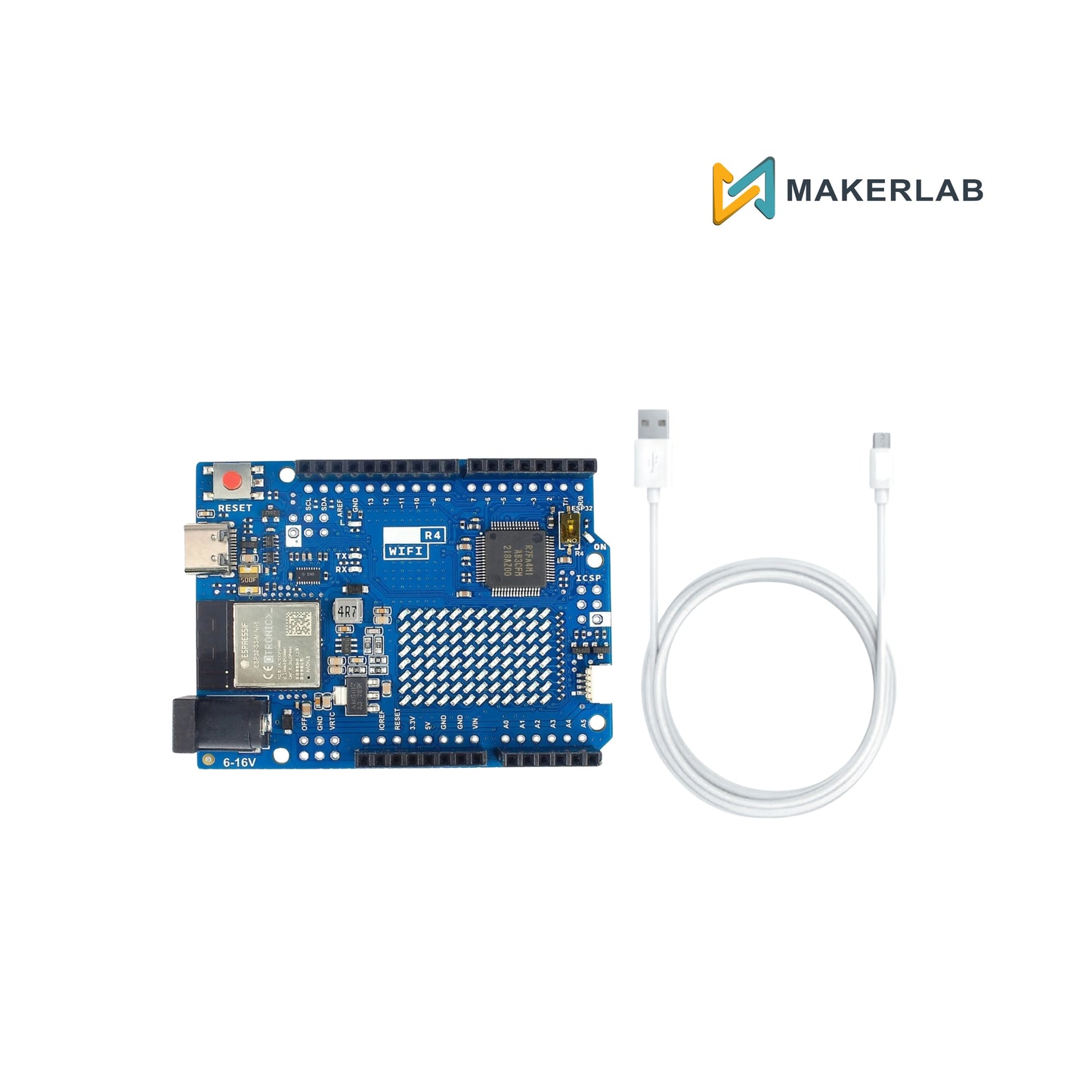UNO R4 WiFi Board & 1m White USB-C Data Cable for Arduino - Blue Version