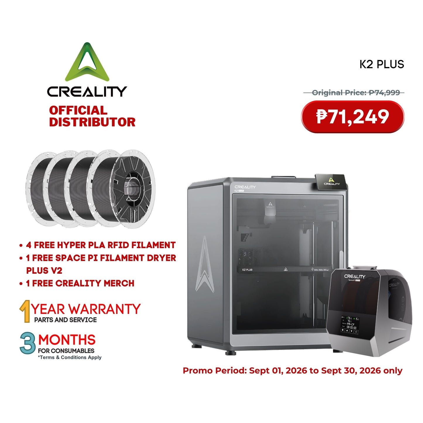 Creality K2 Plus 3D Printer with Space Pi Dryer Plus V2 "September Sale"