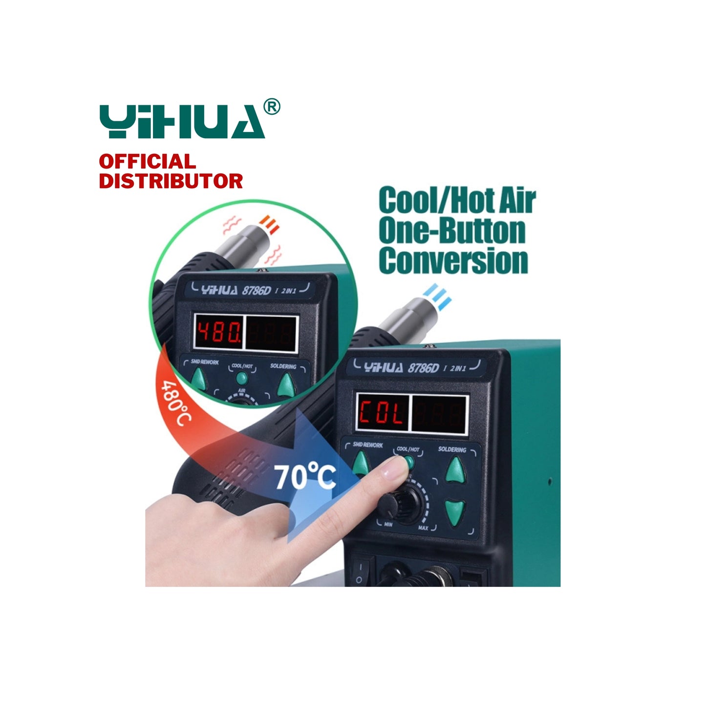 Yihua 8786D-I 2 in 1 Hot Air Rework and Soldering Iron Station