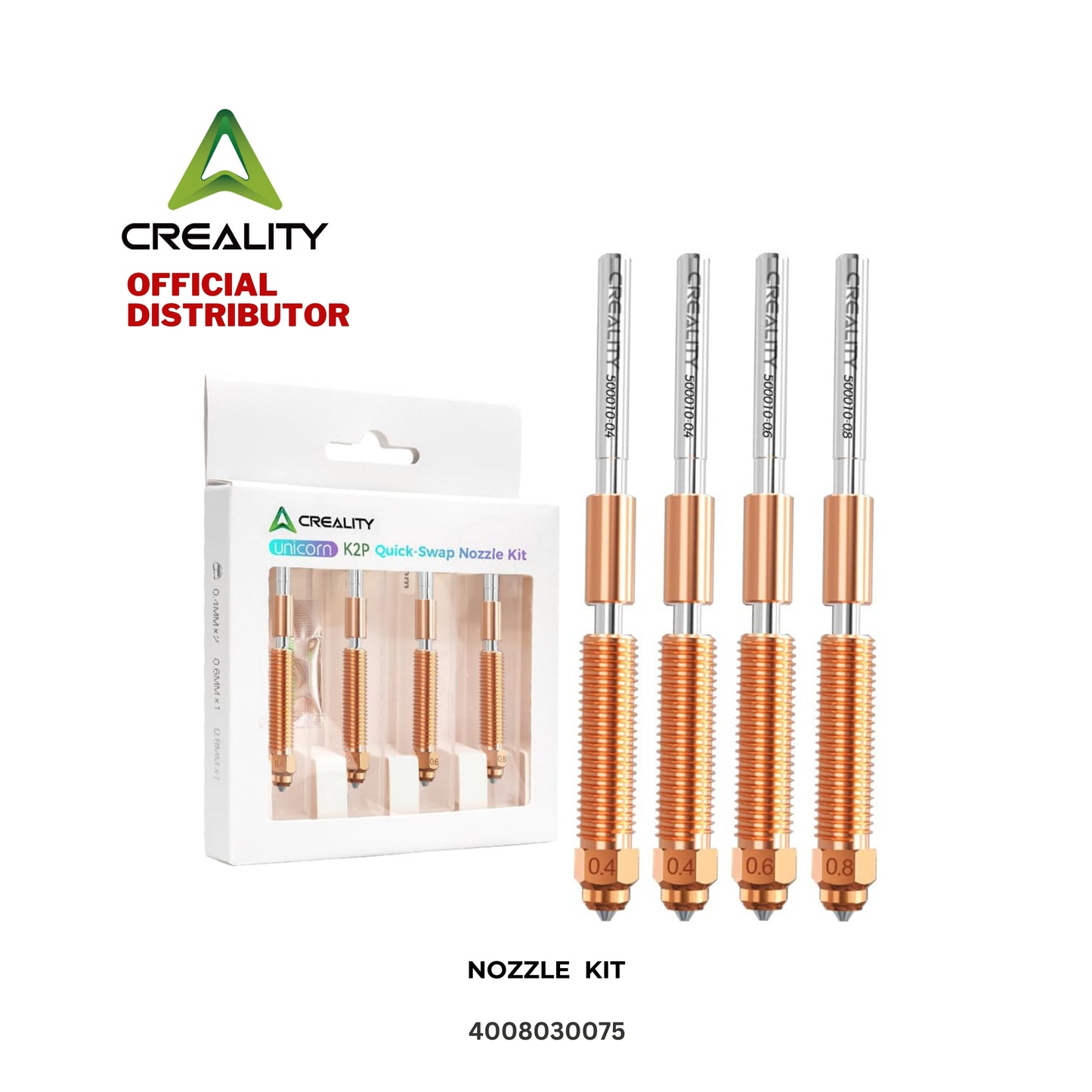 Creality Unicorn Quick-Swap 0.4mm 0.6mm 0.8mm Nozzle Kit for K2 Plus, Hi 3D Printer