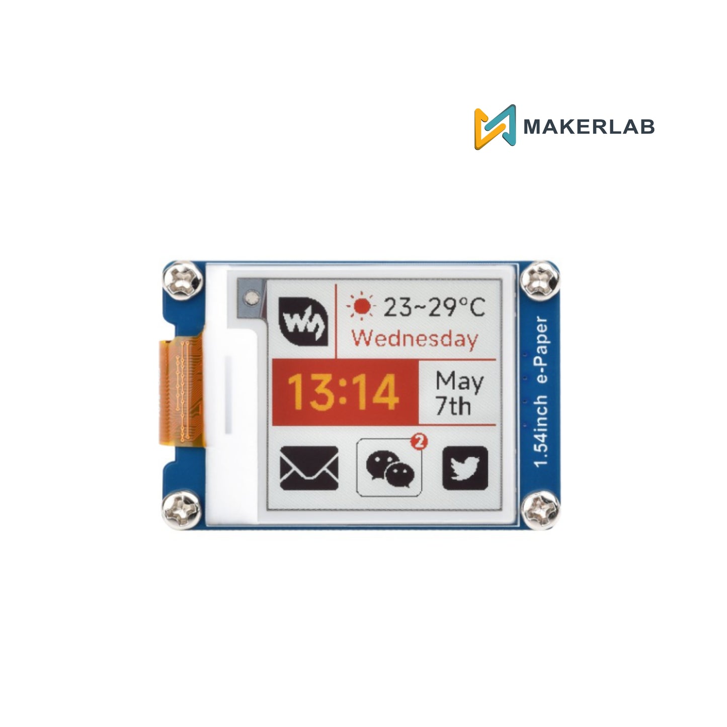 1.54 inch e-Paper display (G), e-ink display, 200x200, Red/Yellow/Black/White, SPI Interface