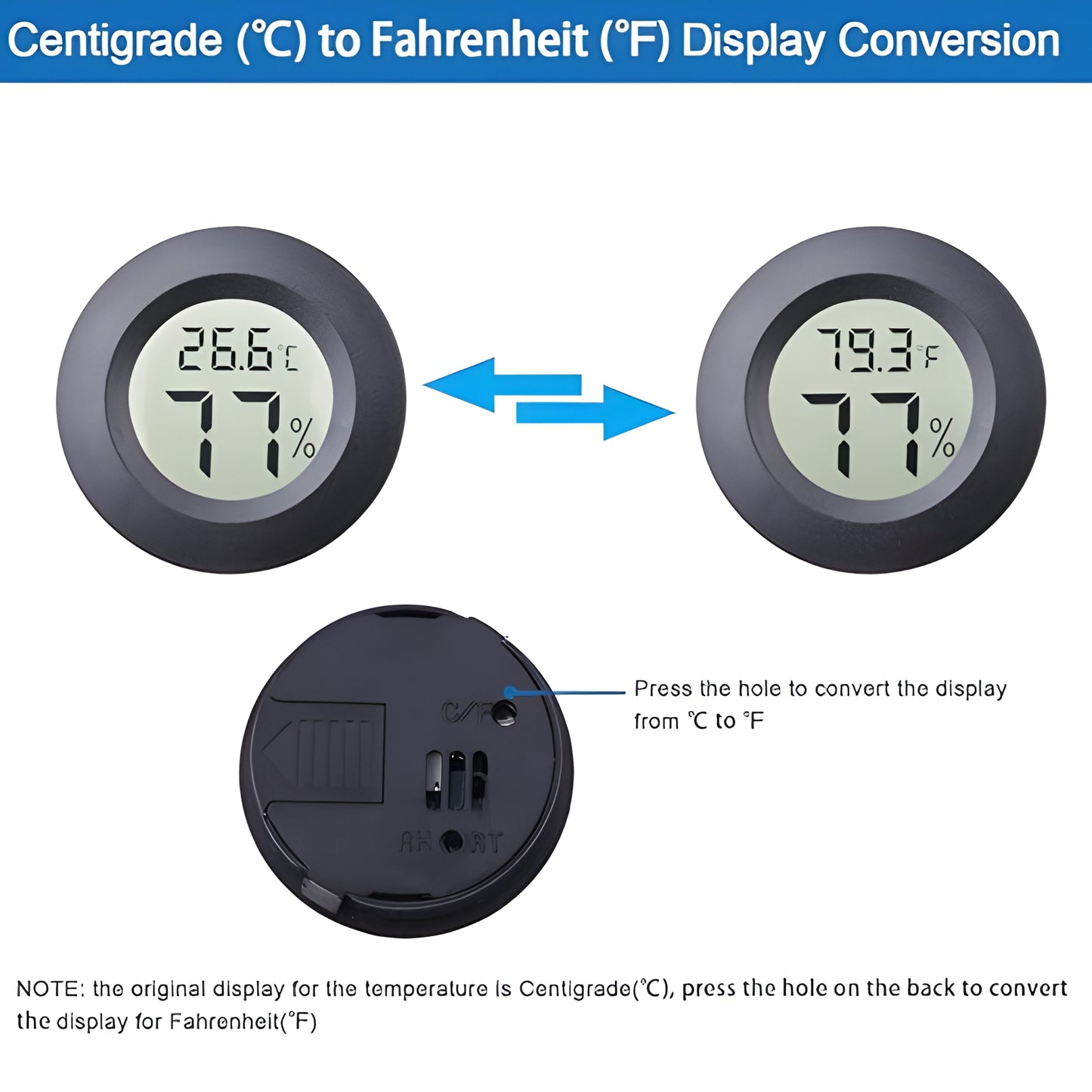Mini Circular Thermometer and Hygrometer with Digital Display