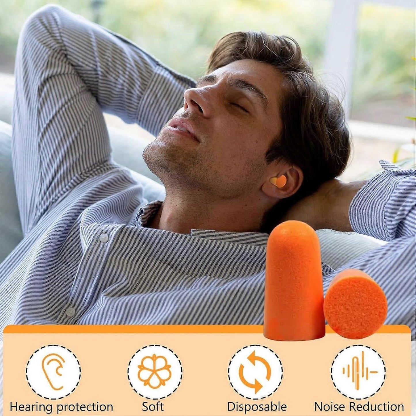 5 Pairs Orange Uncorded Ear Plugs (38dB Rated)