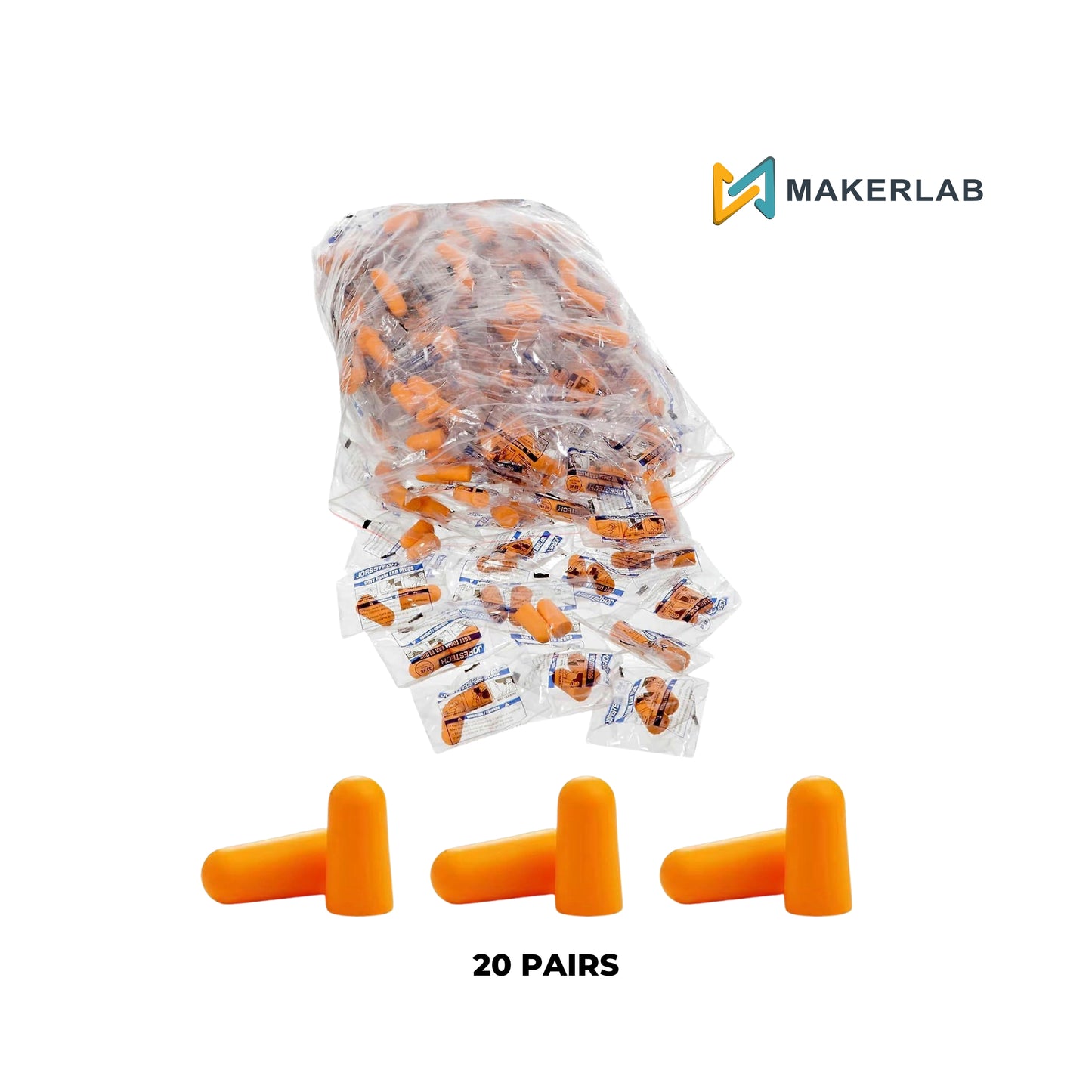 20 Pairs Orange Uncorded Ear Plugs (38dB Rated)