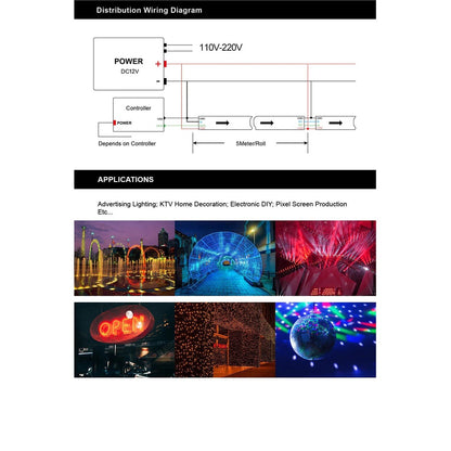 12V WS2815 Neopixel Programmable RGB LED Strip 60 LEDs/M IP65 IP67 4 Wires - 1 Roll of 5 meters