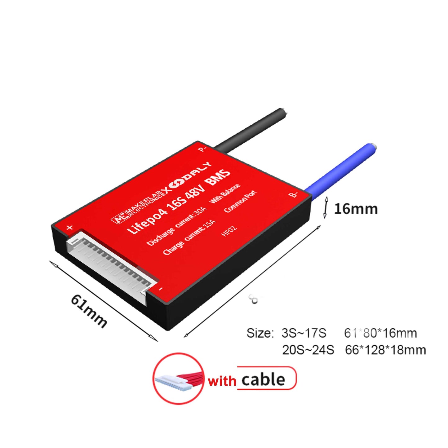 Solar DALY BMS 4S 12V | 8S 24V | 16S 48V Lifepo4 Battery Protection Board with Balance Leads Wires