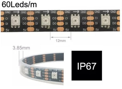 5V SK9822 Neopixel Programmable RGB LED Strip 60 / 144 LEDs/M IP65 IP67 4 wires