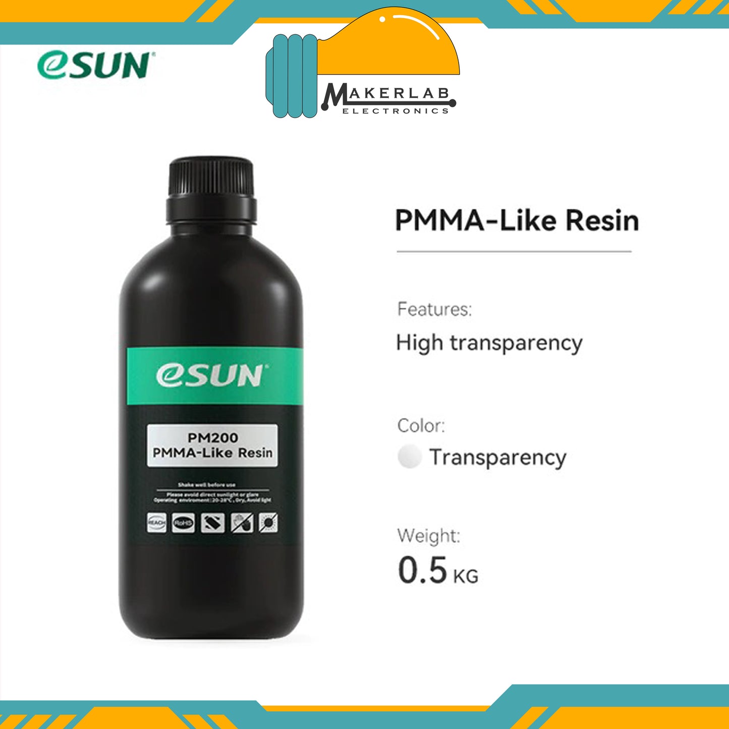 eSUN PMMA-like Clear 3D Printer Resin PM200 0.5KG 1KG