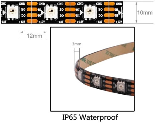 12V WS2815 Neopixel Programmable RGB LED Strip 60 LEDs/M IP65 IP67 4 Wires - 1 Roll of 5 meters